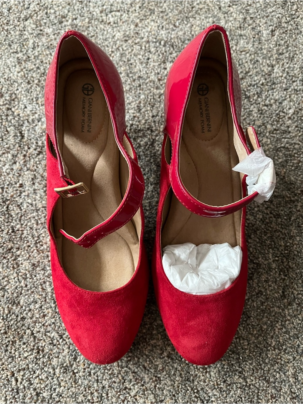 Giani Bernini Velmah Red Suede & Patent Mary Jane Pumps/Heels